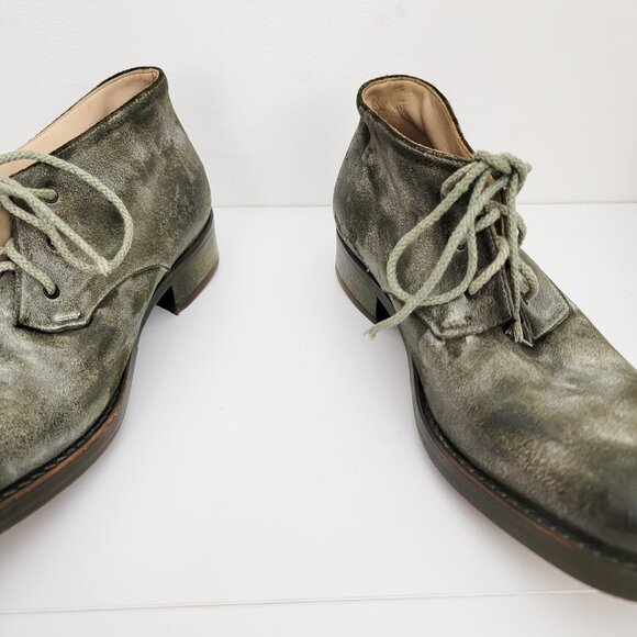 Cherevichkiotvichki Distressed Olive Square Toe Heeled Brogues 37 7 - Picture 5 of 10